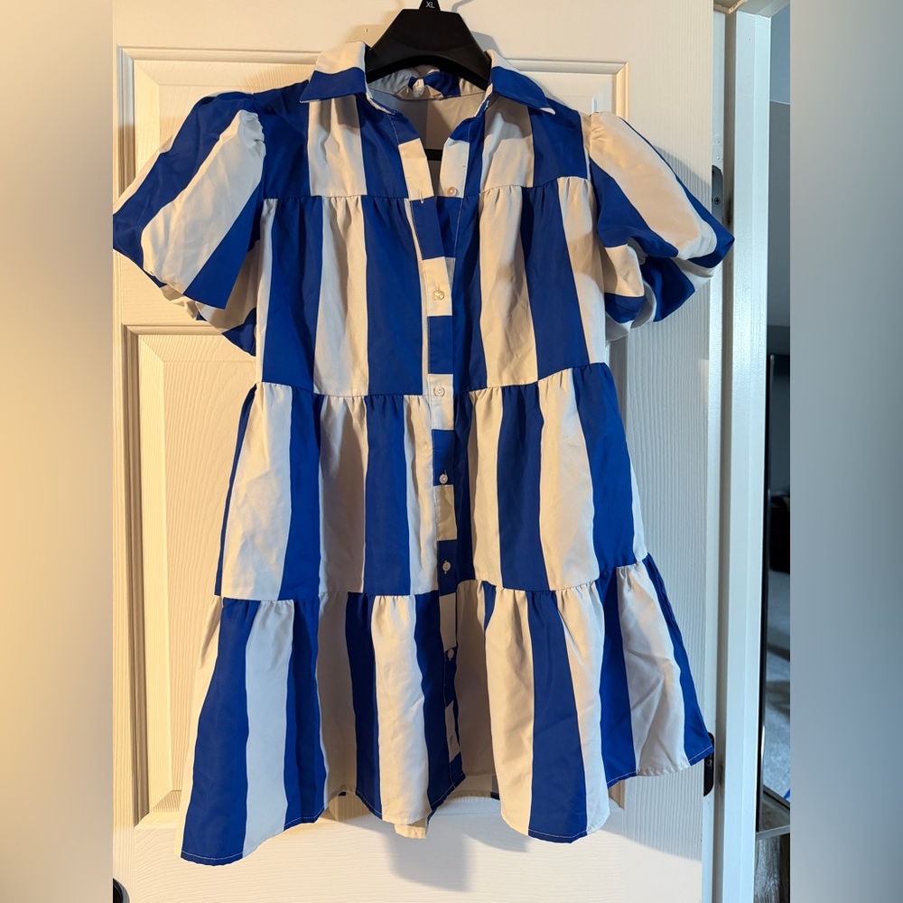 Peach Love California Blue and White Striped Dress